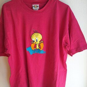 18 w Vintage Tweety T-shirt Pink 90s y2k Retro Looney Tunes Brand 26 ptp